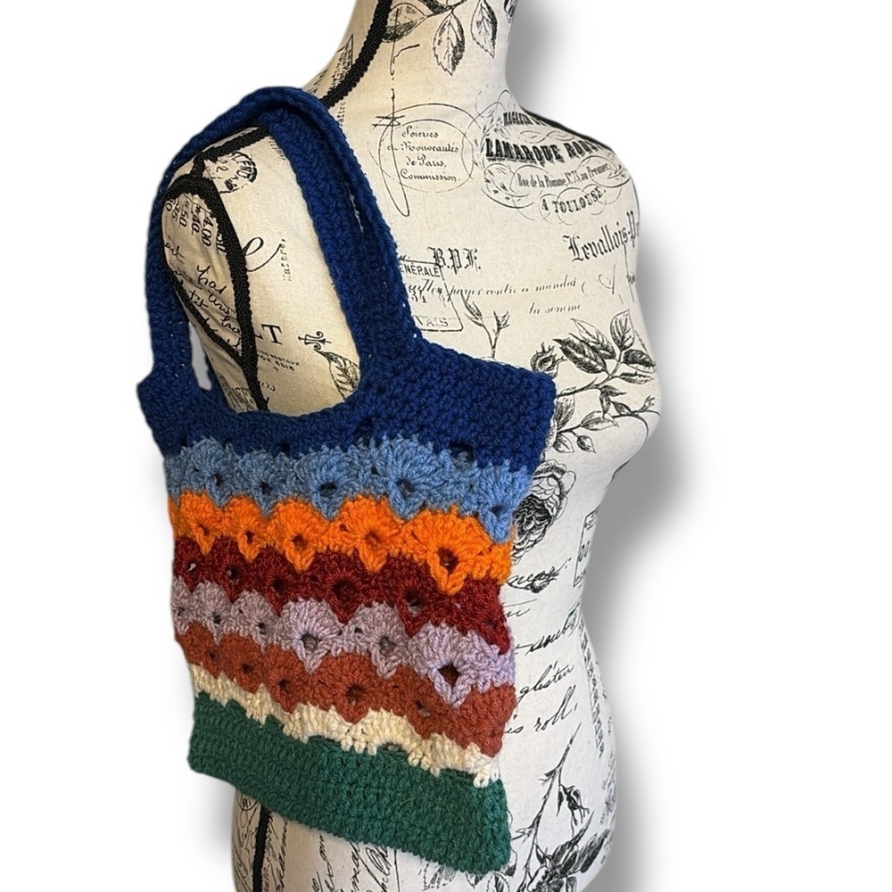 Hand Crafted Crochet Tote Striped Multi Colored - Picture 2 of 3